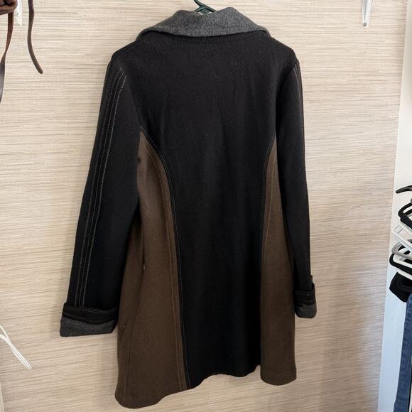 ICELANDIC DESIGN Wool Brown & Black Seam Jacket Button Front Size M Zip Pockets - Picture 7 of 8